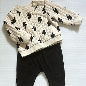 Cat & Jack Cream Quilted Top with Black Lightning Bolts and Pants